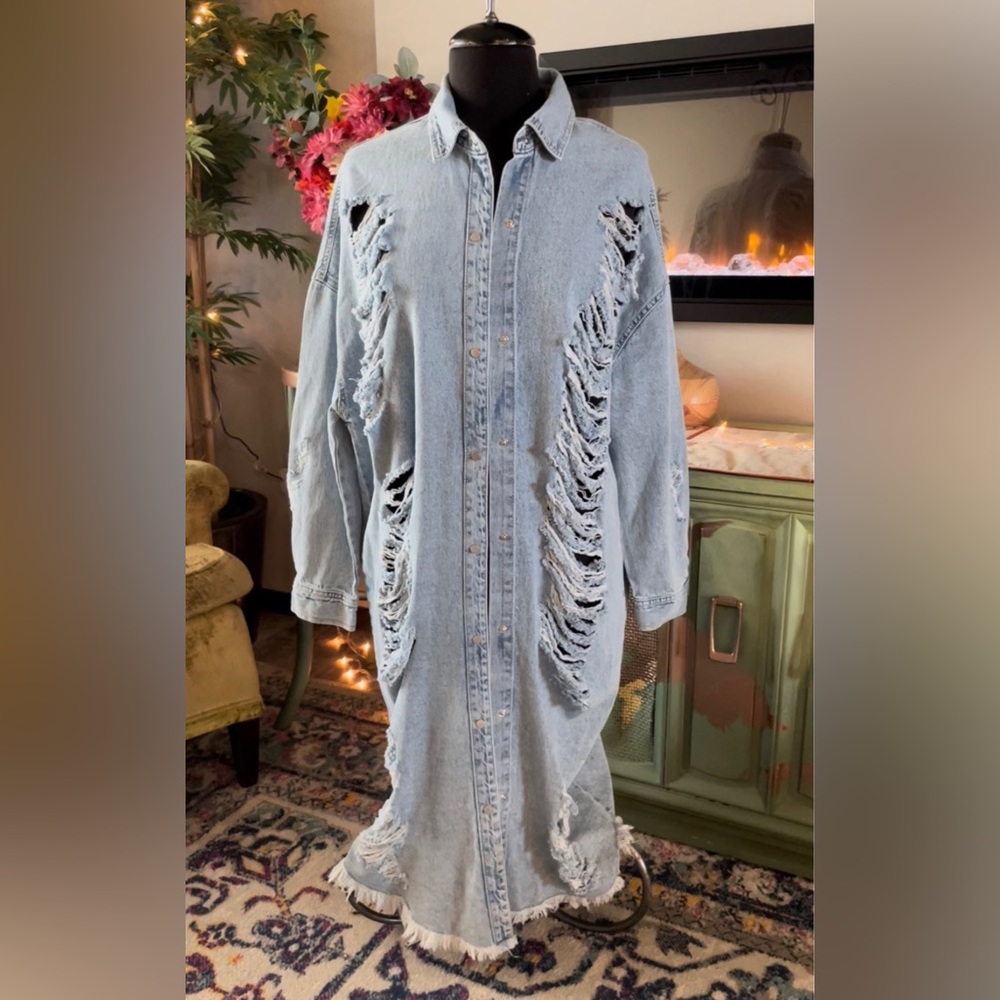 Distressed Denim Duster